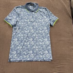 G/Fore Polo Shirt Mens Small Blue SLA‎ Floral Pattern Performance Golf Stretch